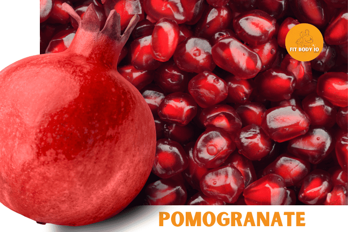  close-up view of a ripe pomegranate, its smooth, glossy skin concealing a treasure trove of plump, ruby-red seeds. The vibrant colors and glossy texture exude freshness and vitality.